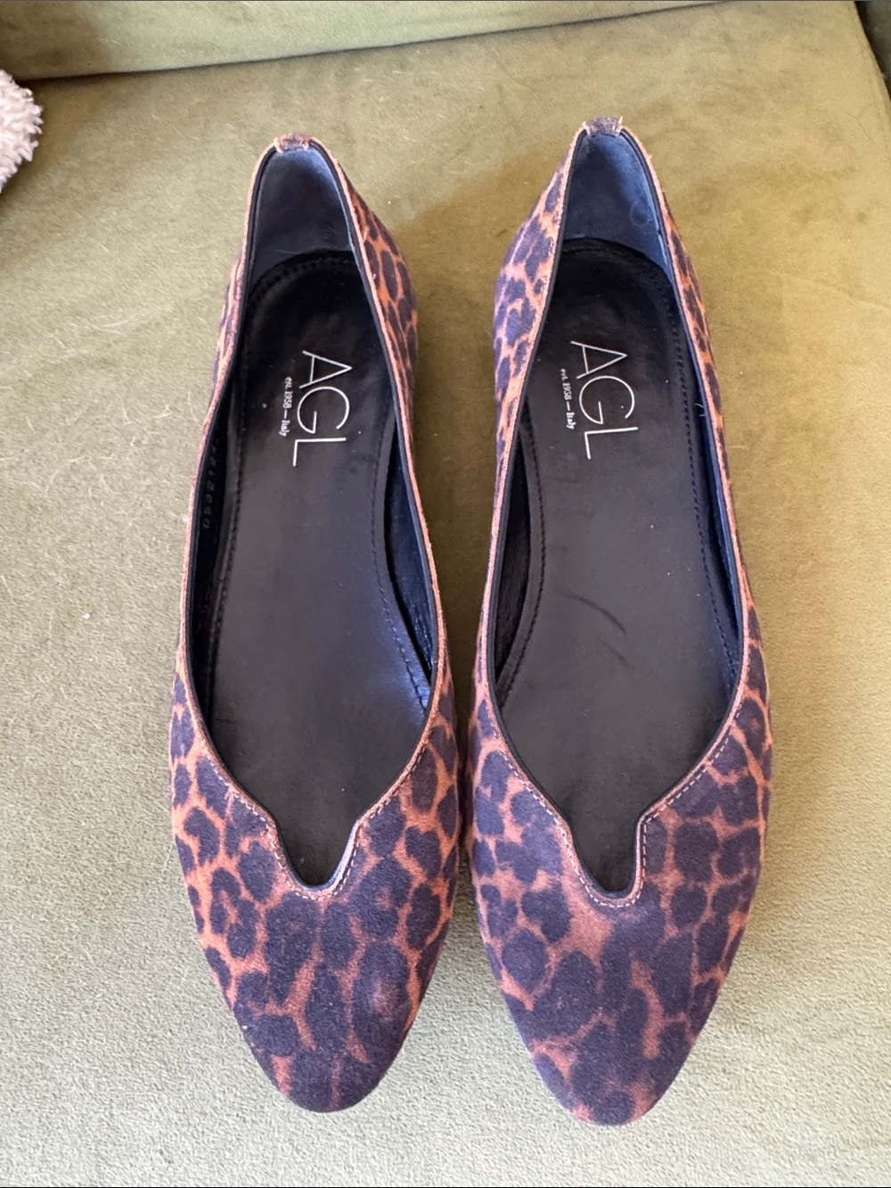 AGL Leopard-Print Pointed Toe Slip-On Flats